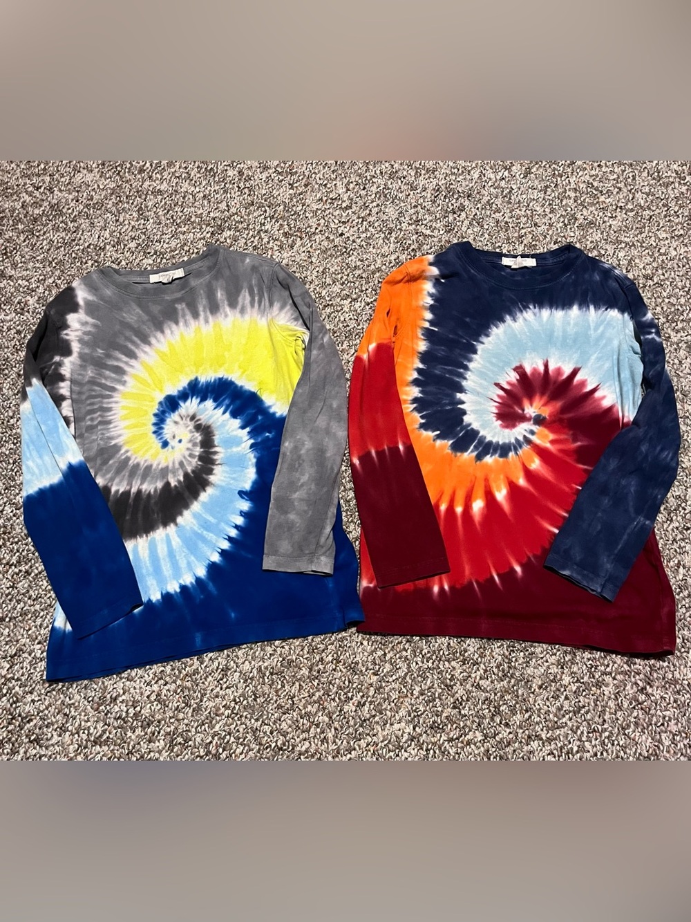 Lands' End Kids Tie-Dye Long Sleeve Tees - Blue/Gray and Red/Orange Multi